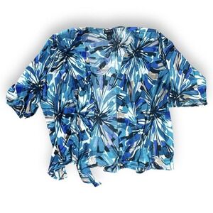 Maggie Barnes Cardigan Womens Plus 1x Blue floral Art Open Front‎ 3/4 Sleeve​